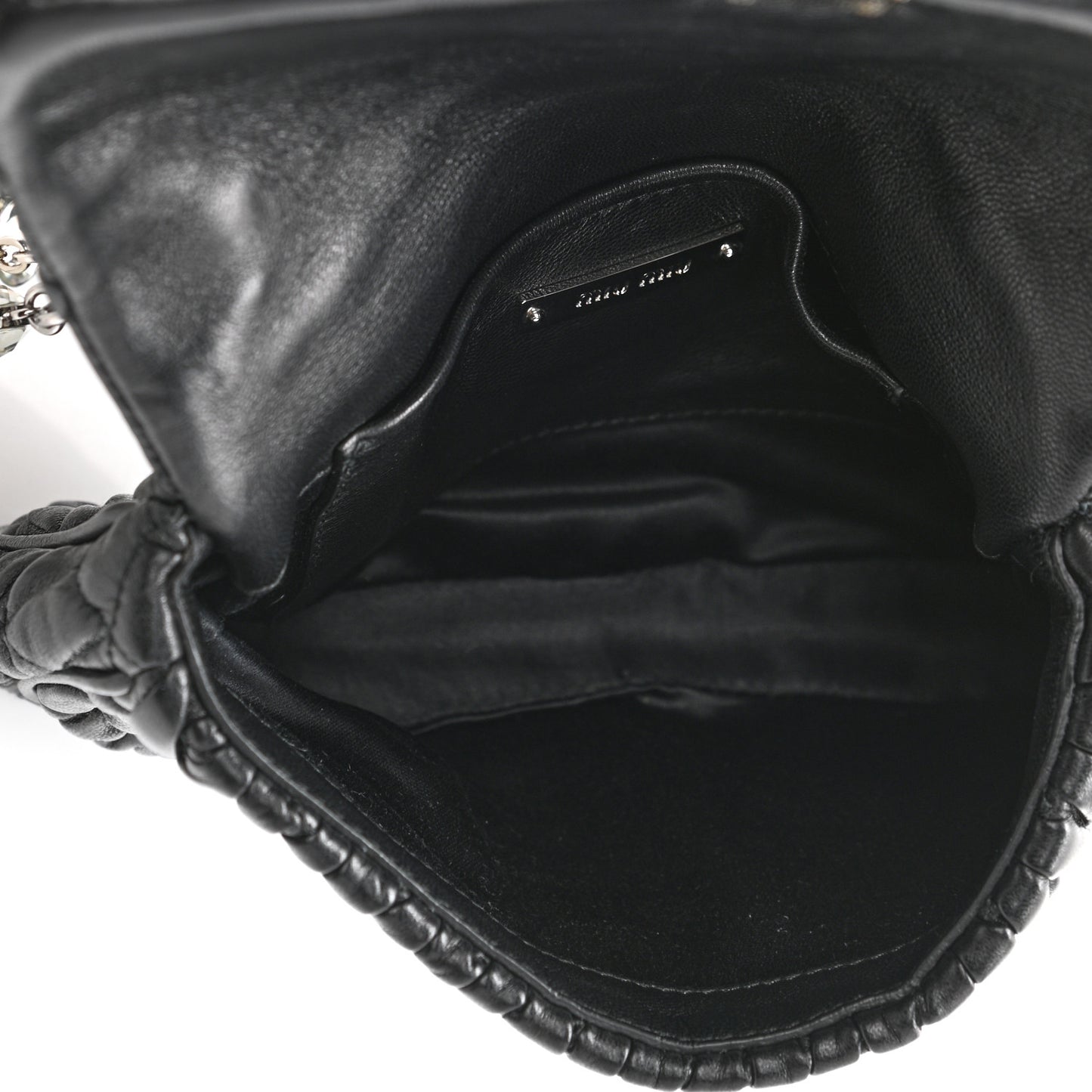 Nappa Matelasse Crystal Chain Crossbody Black