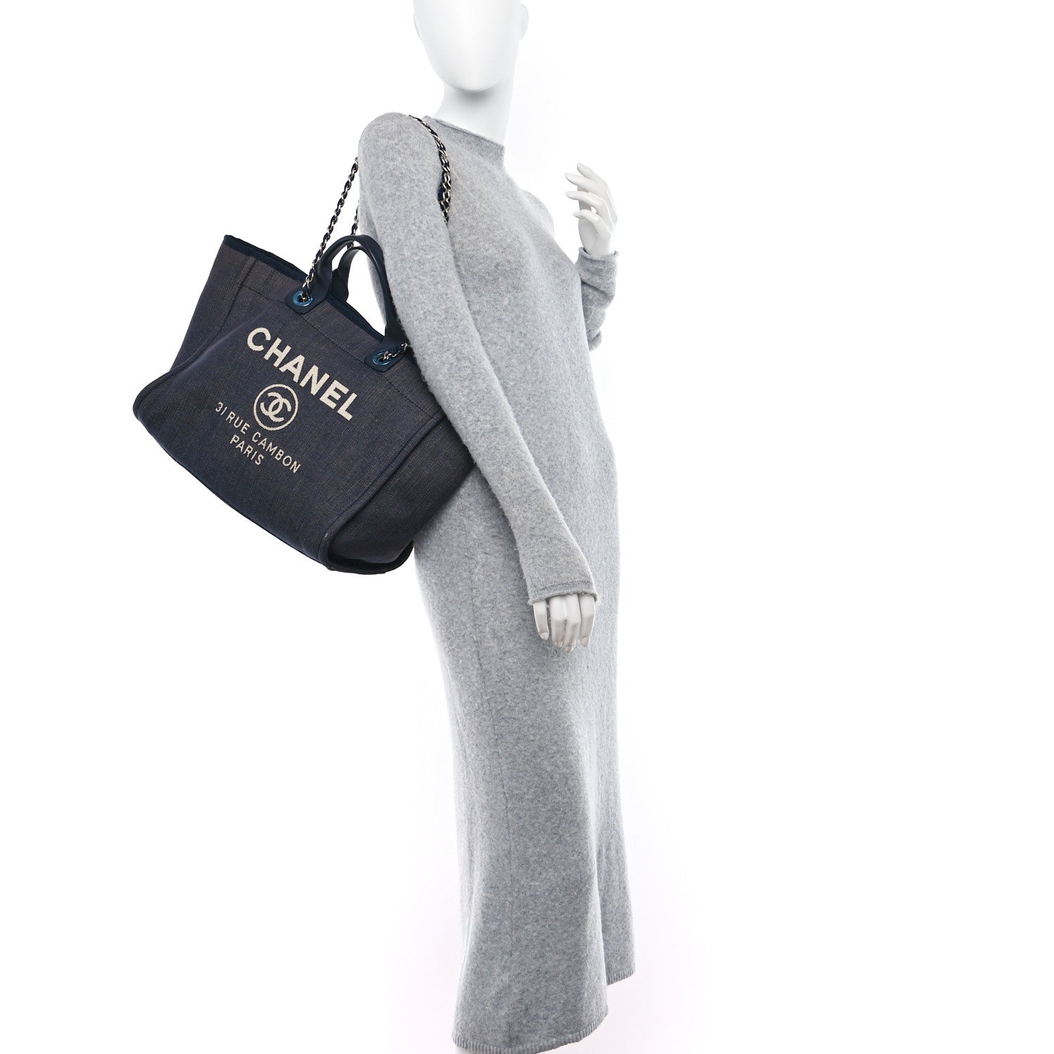 Chanel Denim Medium Deauville Tote Dark Blue 2 of 12