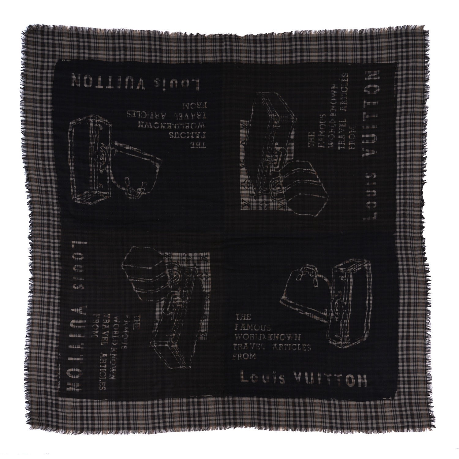 Louis Vuitton Wool Silk Famous World Known Travel Articles Shawl Black 1 of 5