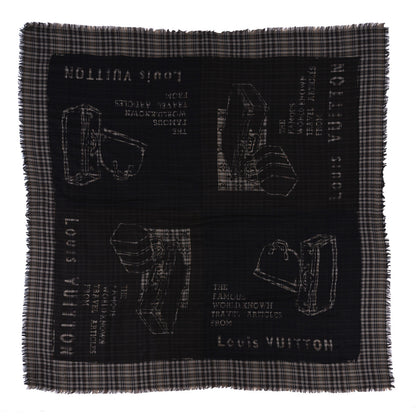 Louis Vuitton Wool Silk Famous World Known Travel Articles Shawl Black 1 of 5