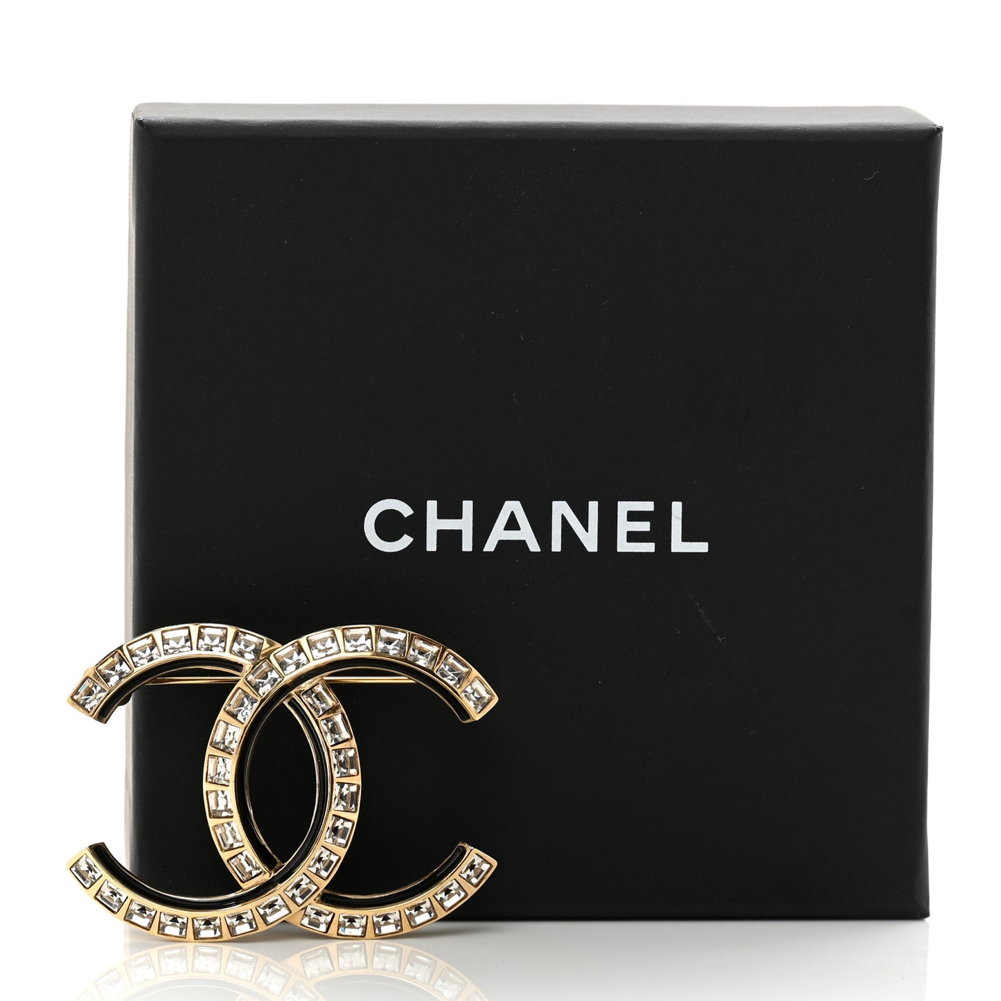 Baguette Crystal CC Brooch Black Gold
