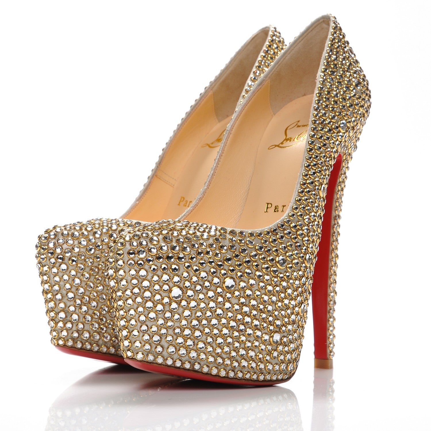 Christian Louboutin Crystal Suede Burma Daffodile Strass 160 Pumps 34 Gold 3 of 8