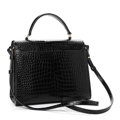 Saint Laurent Calfskin Crocodile Embossed Mini Classic Monogram Cassandra Top Handle Black 2 of 7