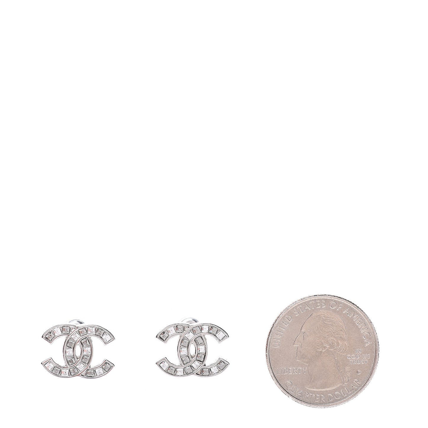 Baguette Crystal CC Earrings Silver