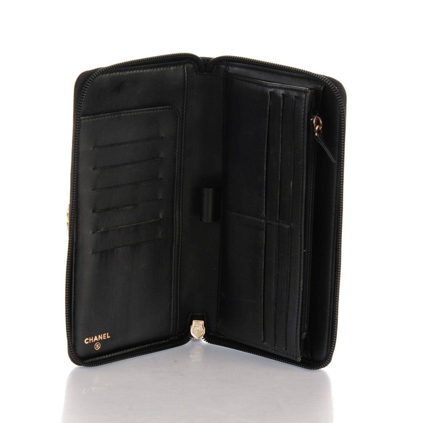 Lambskin Quilted Boy Zip Around Organizer Wallet Black