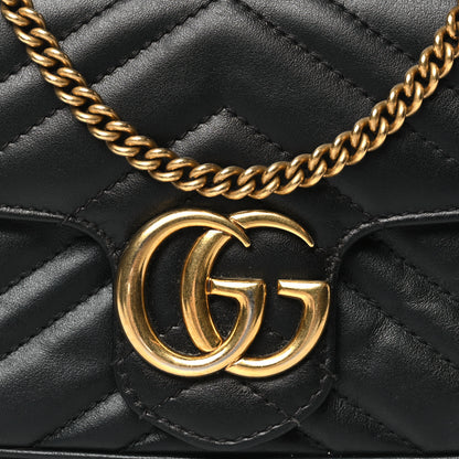 Gucci Calfskin Matelasse Super Mini GG Marmont Shoulder Bag Black 8 of 11