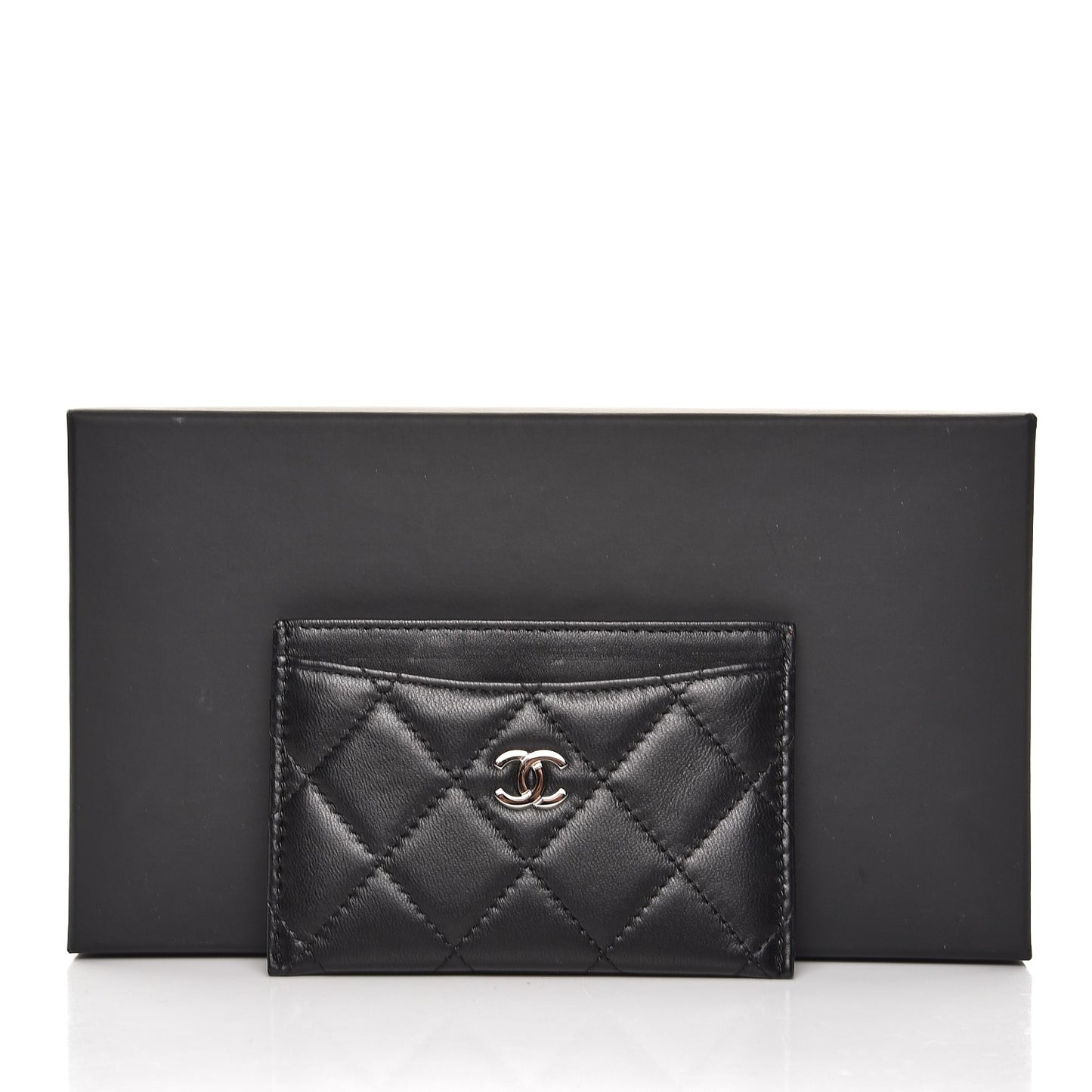 Lambskin Quilted Card Holder Black