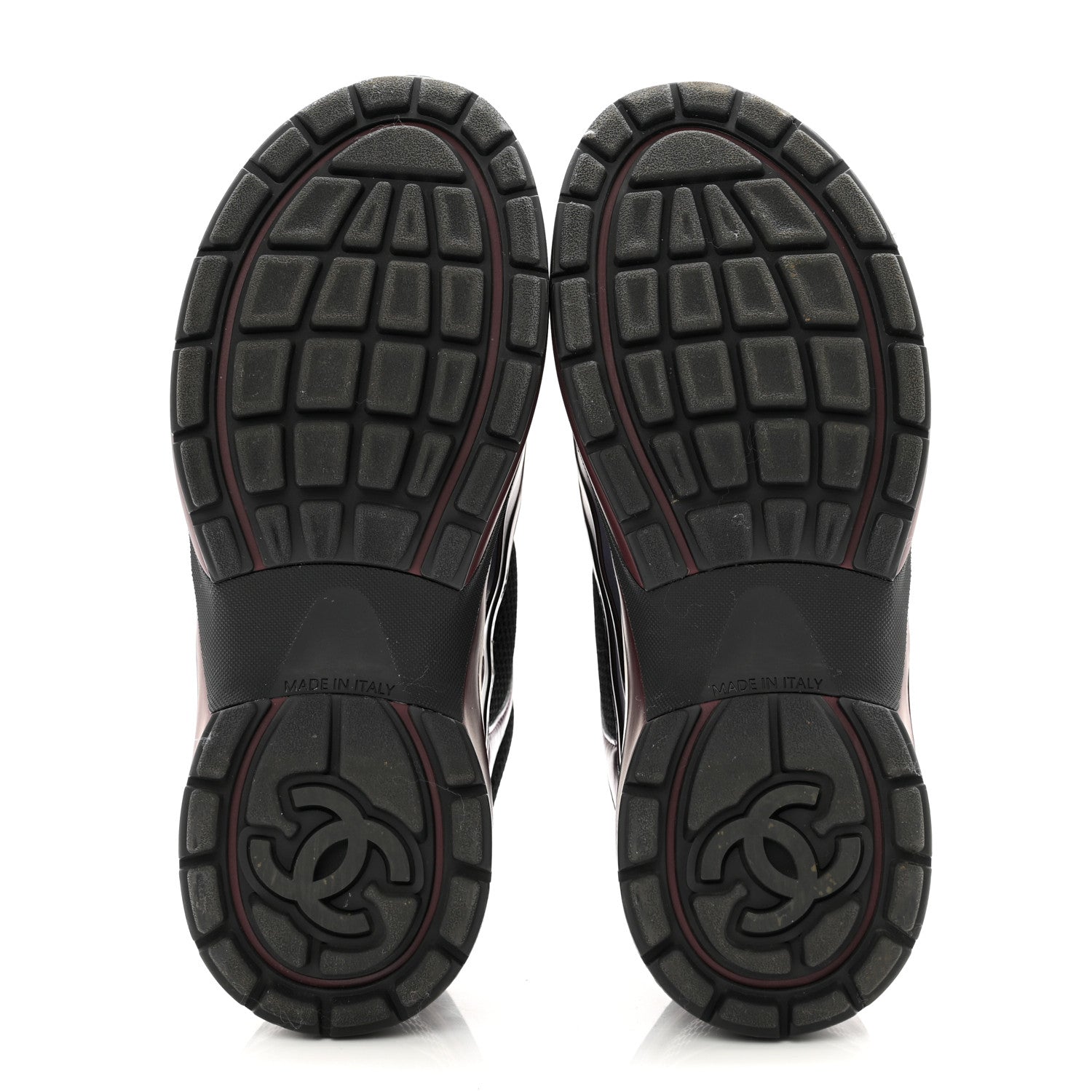Chanel Fabric Laminated Calfskin Stretch CC Womens Sneakers 37 Black Dark Purple Burgundy 5 of 8