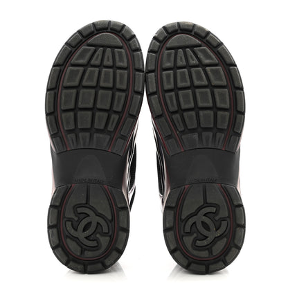 Chanel Fabric Laminated Calfskin Stretch CC Womens Sneakers 37 Black Dark Purple Burgundy 5 of 8