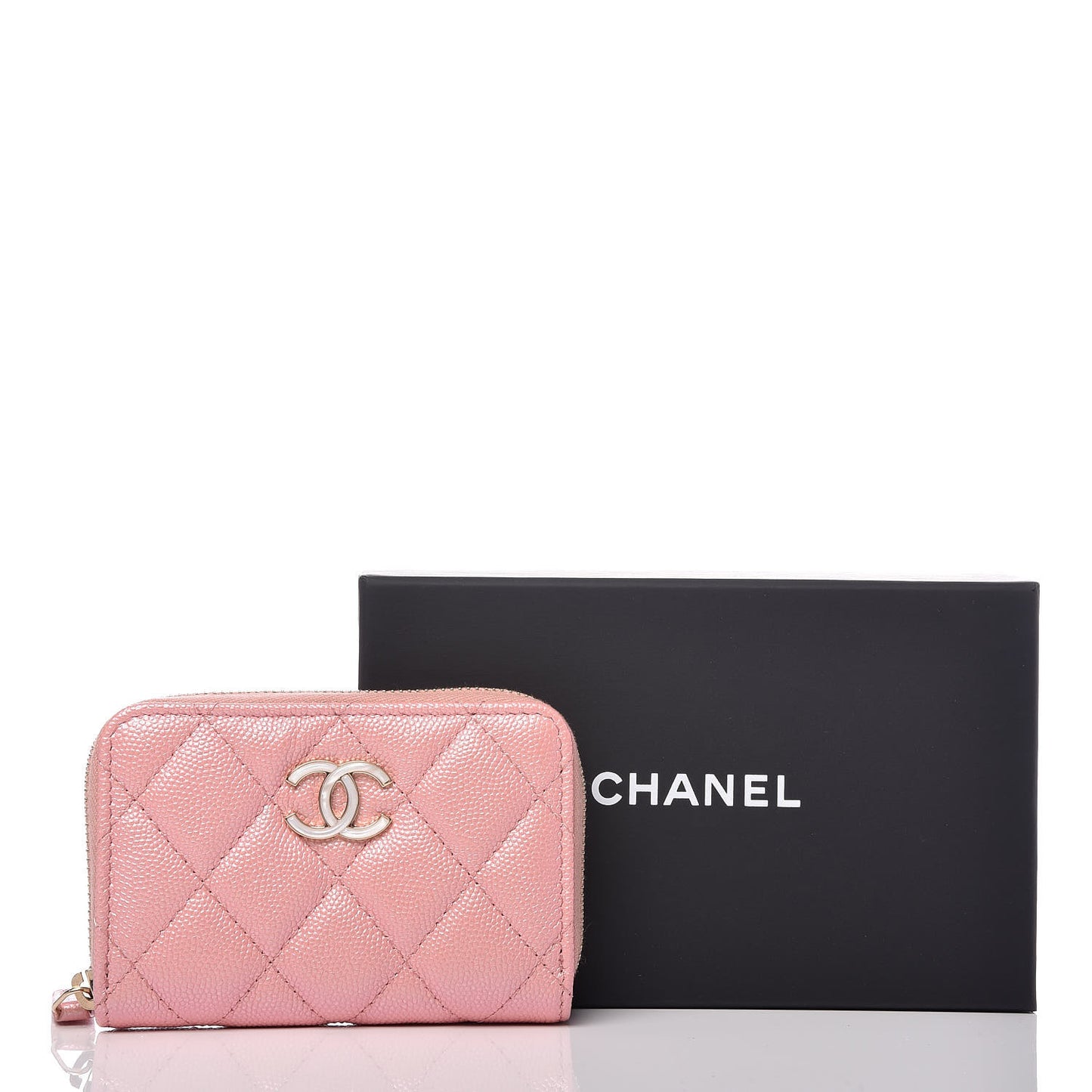 Iridescent Caviar Quilted Zip Coin Purse Pink