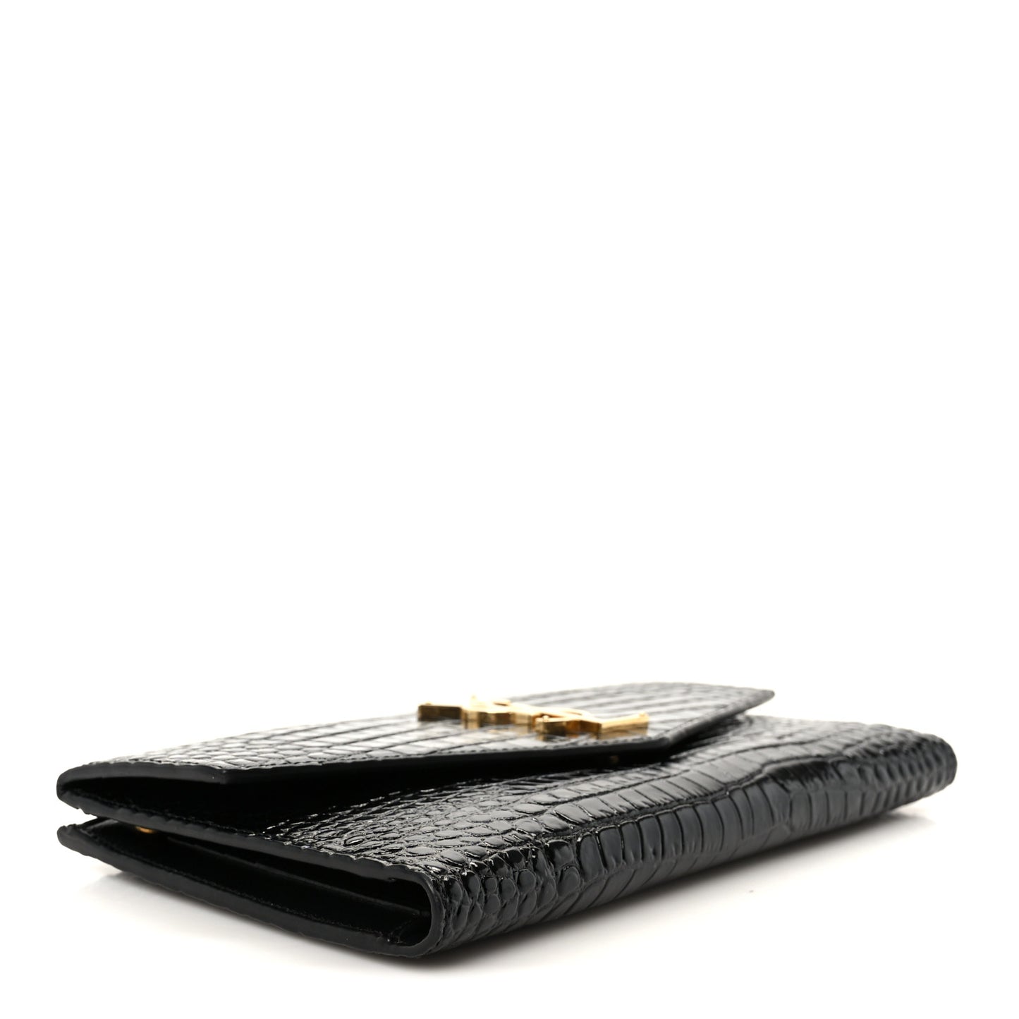 Shiny Calfskin Crocodile Embossed Monogram Uptown Wallet Black