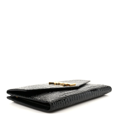 Saint Laurent Shiny Calfskin Crocodile Embossed Monogram Uptown Wallet Black 4 of 9