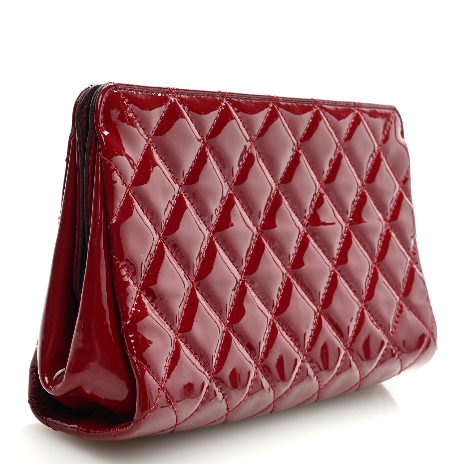 Chanel Patent CC Quilted Timeless Clutch Red 3 of 9