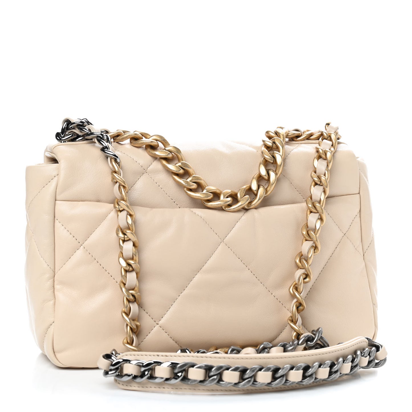 Goatskin Quilted Medium Chanel 19 Flap Beige