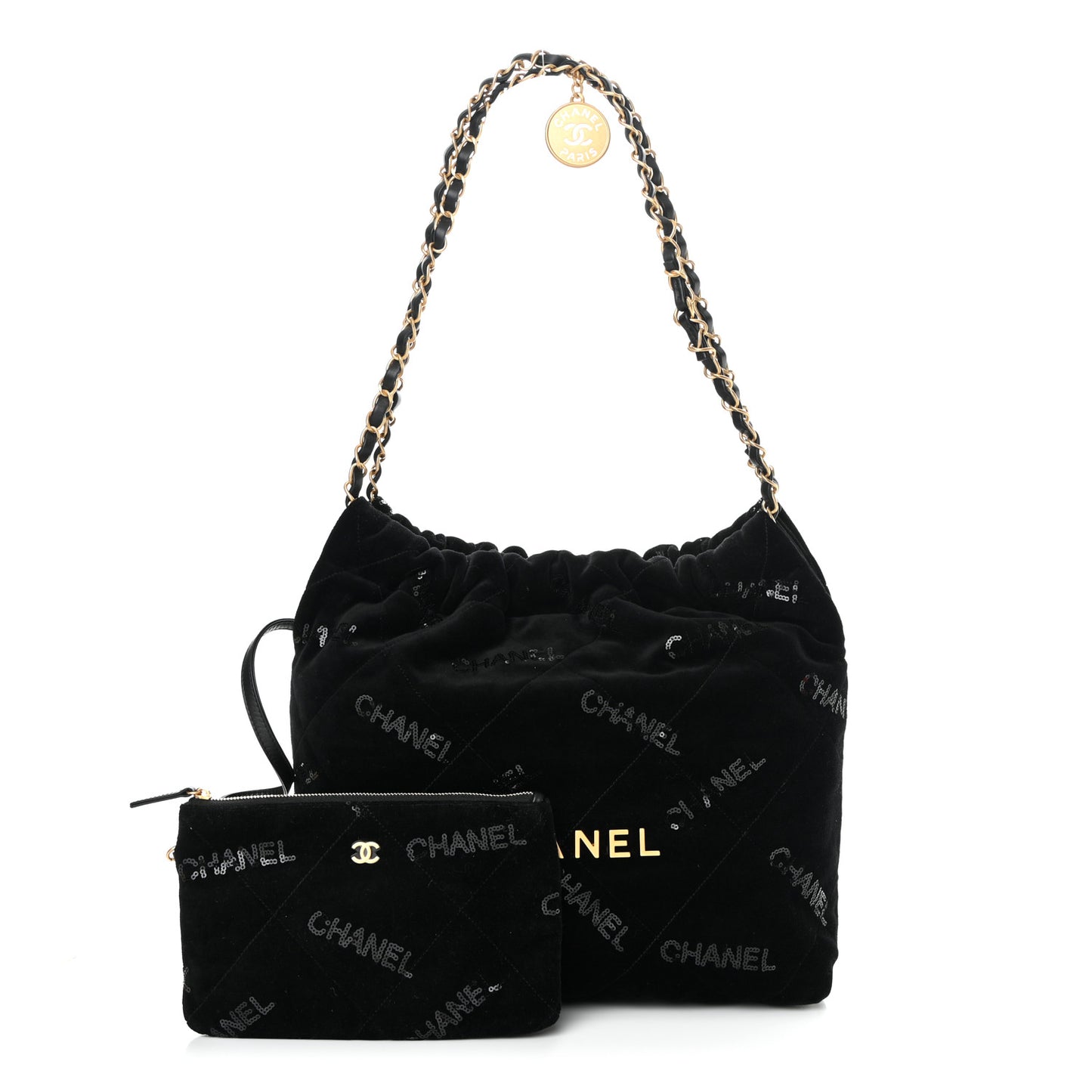 Velvet Sequin Quilted Small Chanel 22 Black