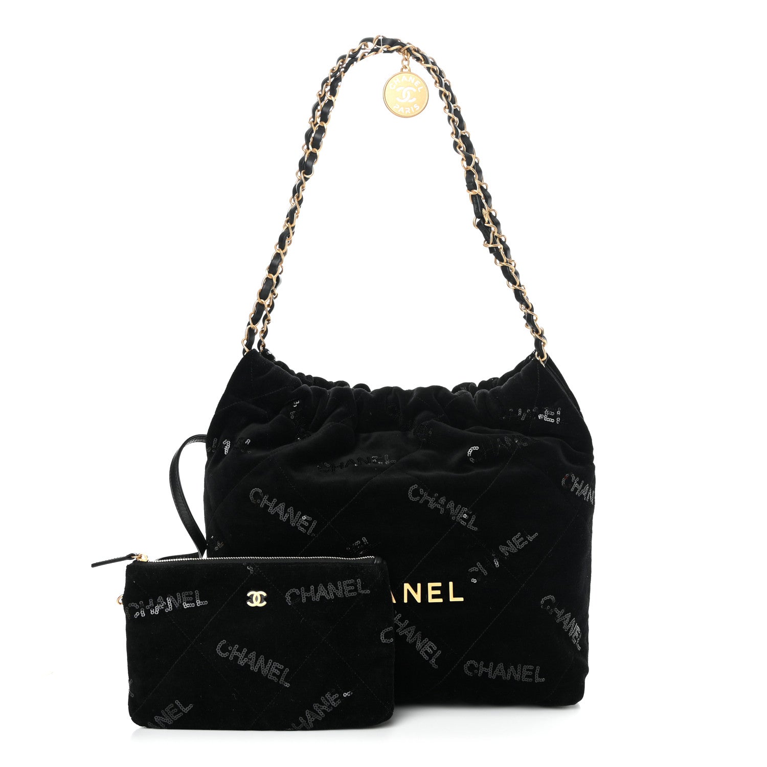Chanel Velvet Sequin Quilted Small Chanel 22 Black 1 of 12