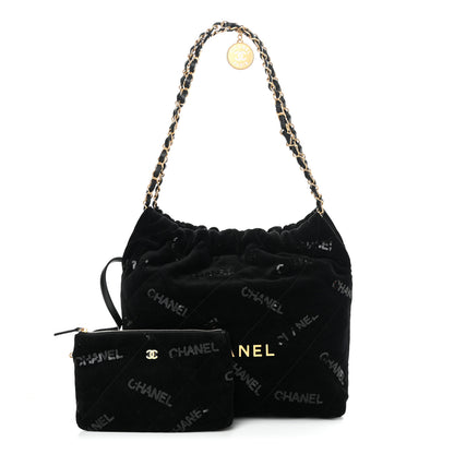 Chanel Velvet Sequin Quilted Small Chanel 22 Black 1 of 12
