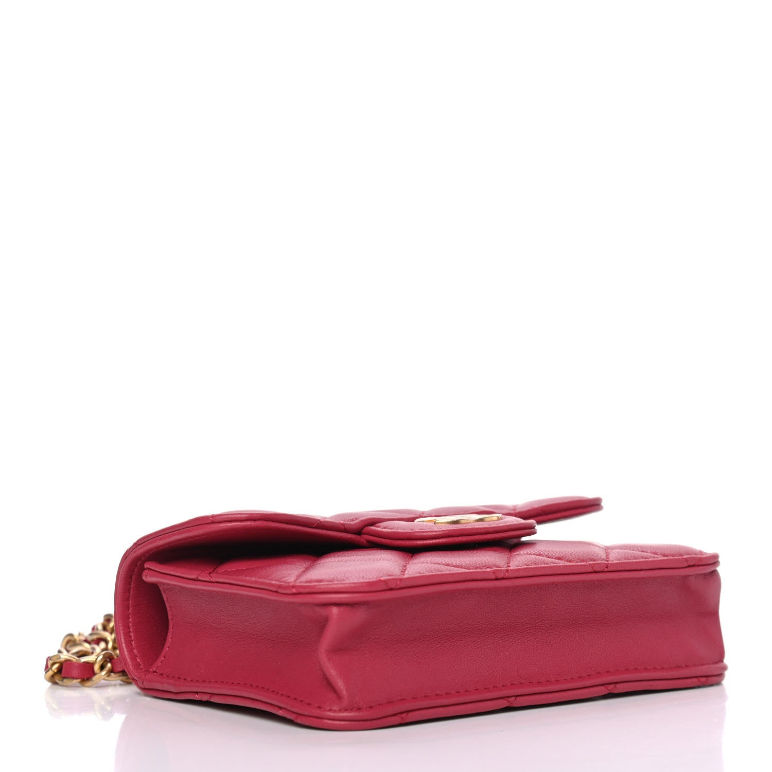 Chanel Lambskin Quilted Top Handle Flap Coin Purse With Chain Dark Pink 4 of 5