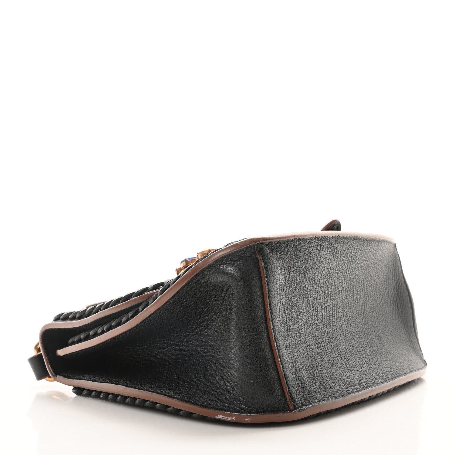 Miu Miu Goatskin Madras Soft Calfskin Crystal Embellished Lady Saddle Black 4 of 9