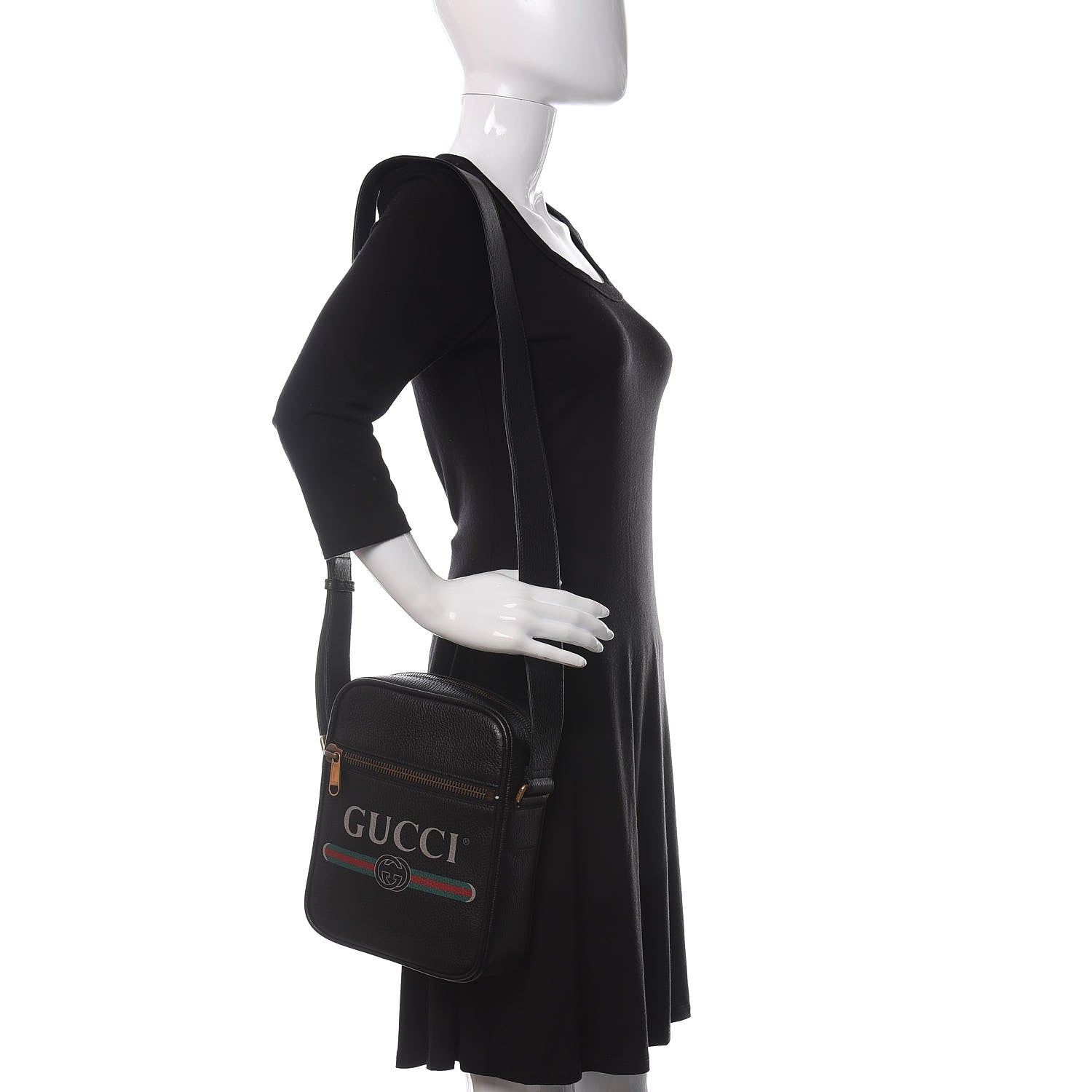 Gucci Grained Calfskin Logo Messenger Bag Black 2 of 10