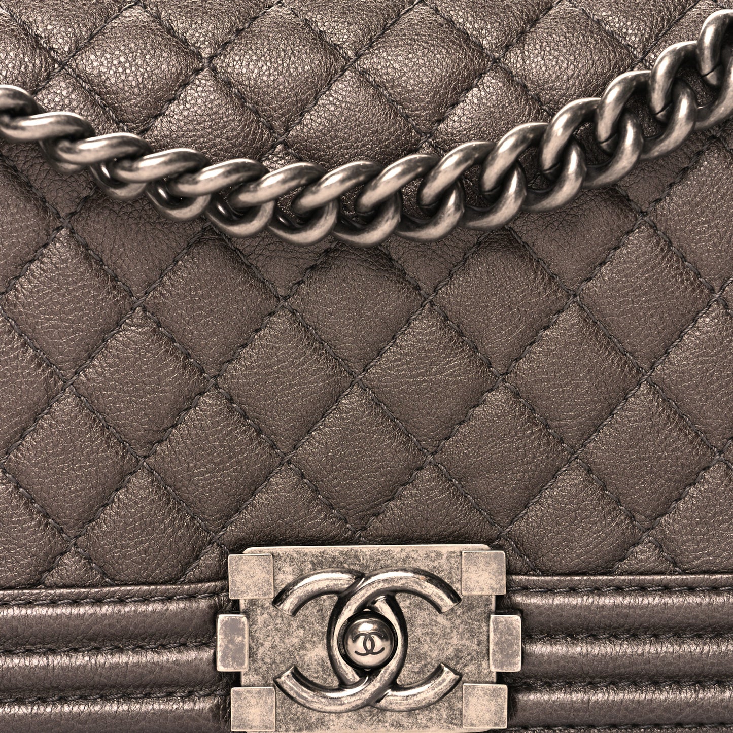 Metallic Calfskin Quilted Medium Boy Flap Dark Silver