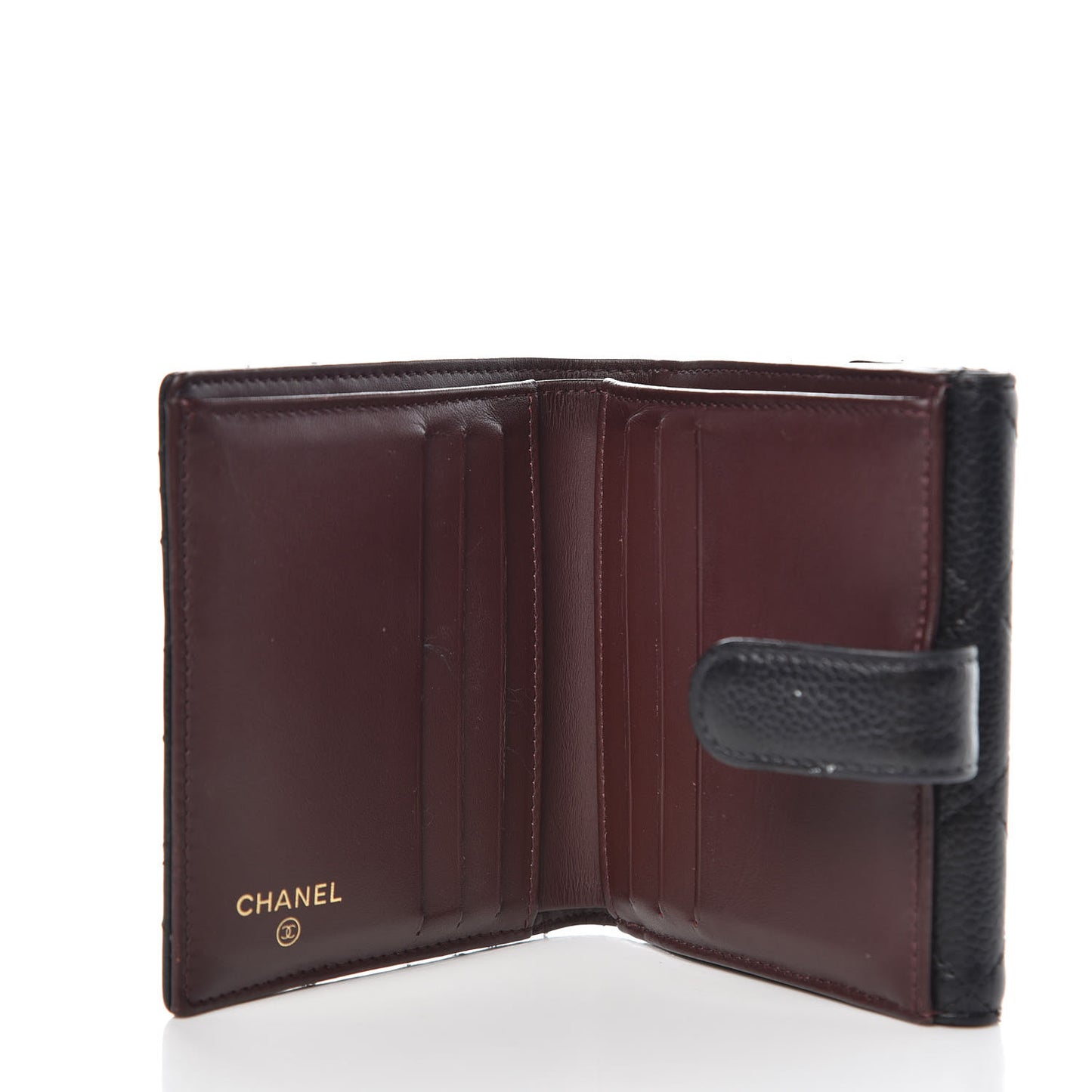 Caviar Quilted Compact French Flap Wallet Black
