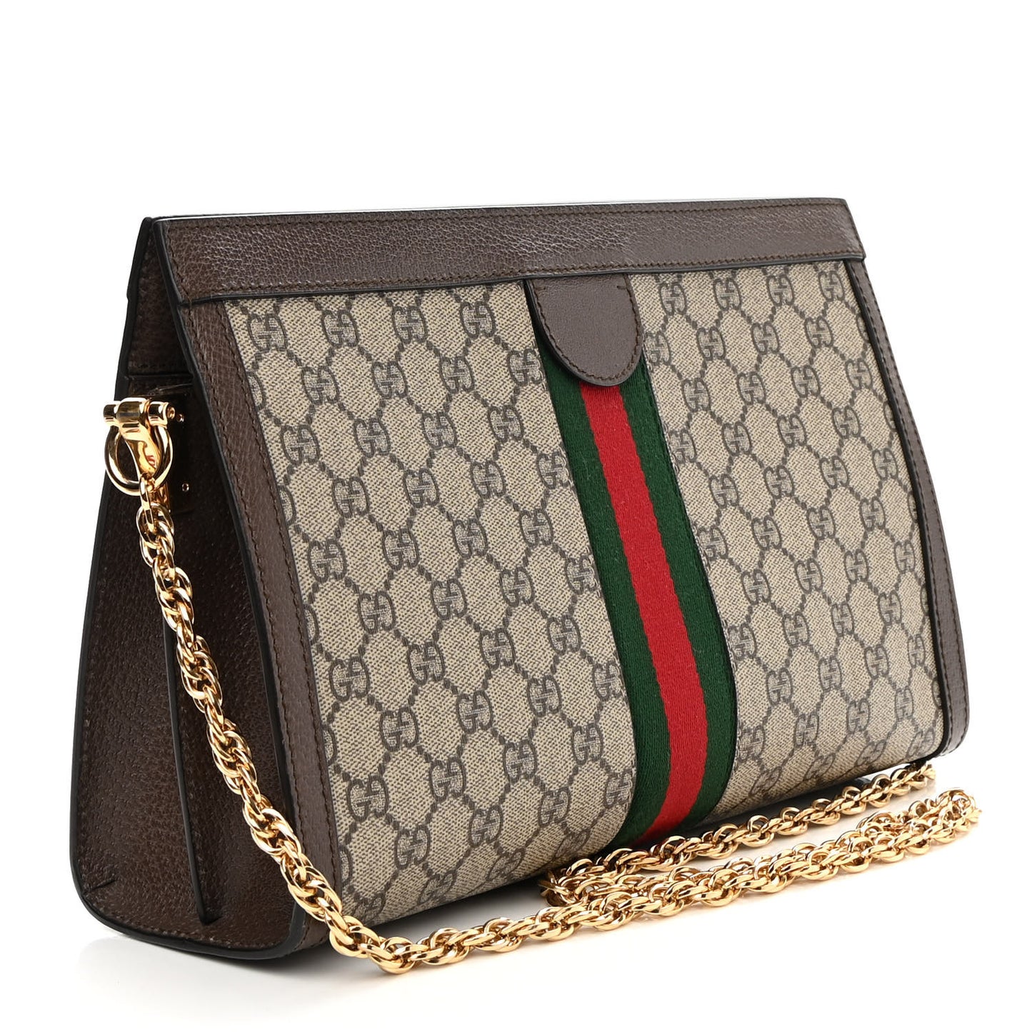 GG Supreme Monogram Web Medium Ophidia Chain Shoulder Bag Brown