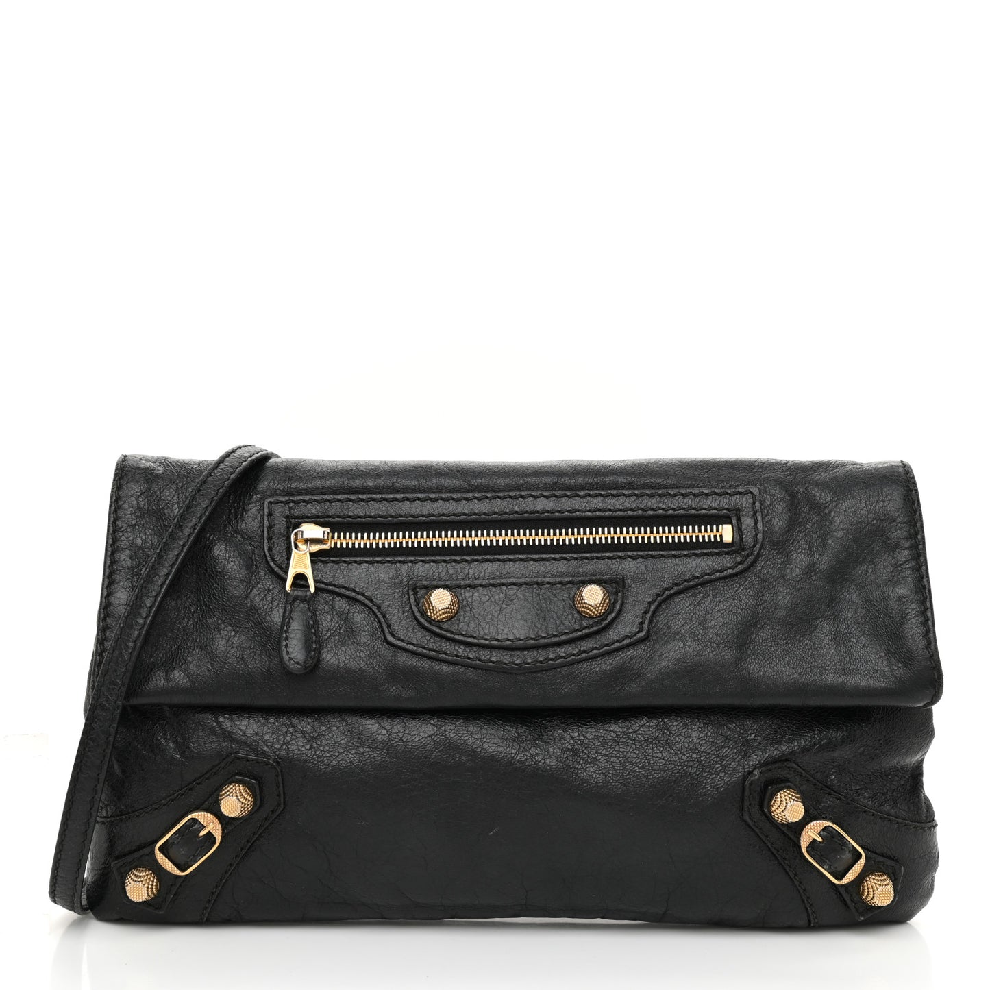 Agneau Giant 12 Gold Hardware Envelope Strap Clutch Black