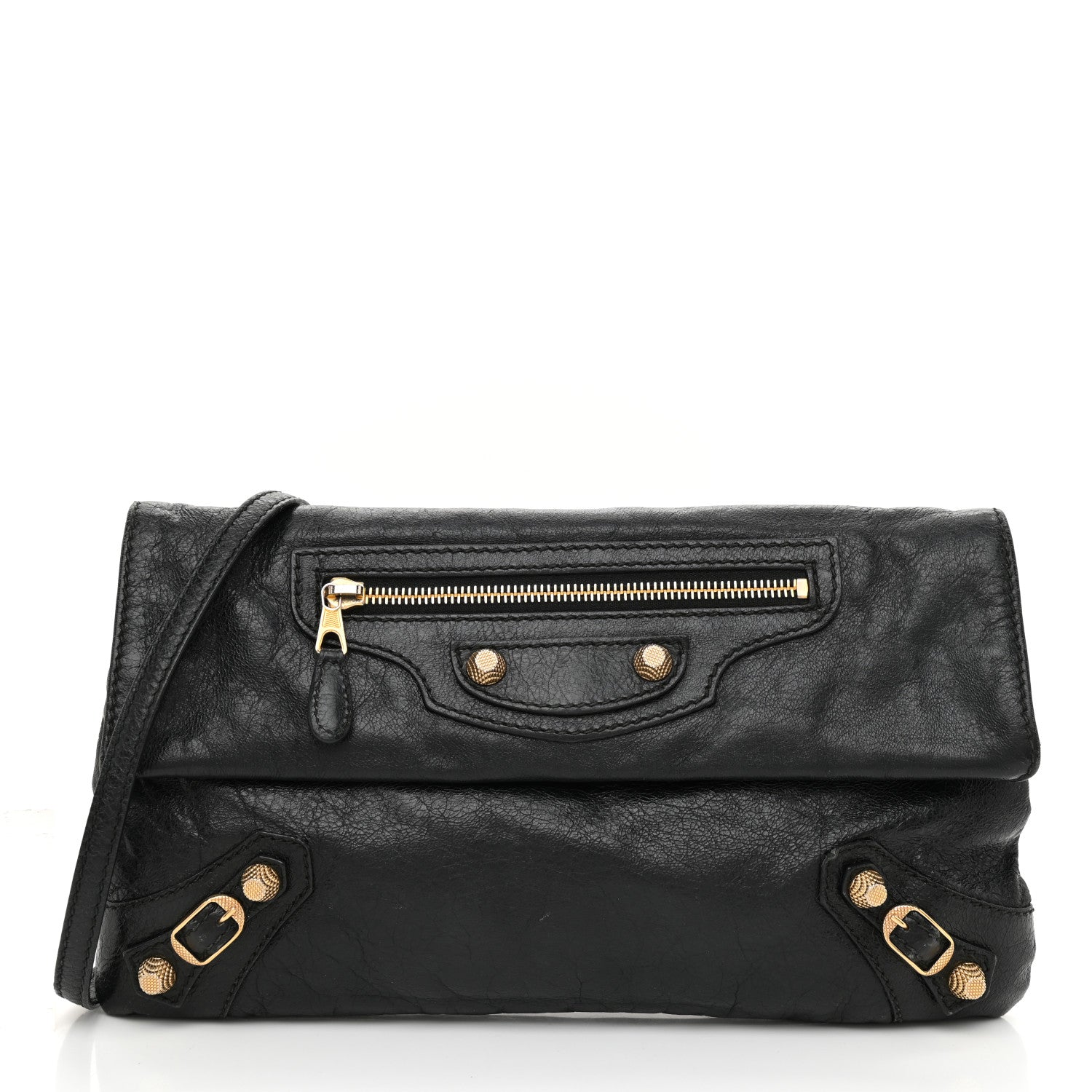 Balenciaga Agneau Giant 12 Gold Hardware Envelope Strap Clutch Black 3 of 10