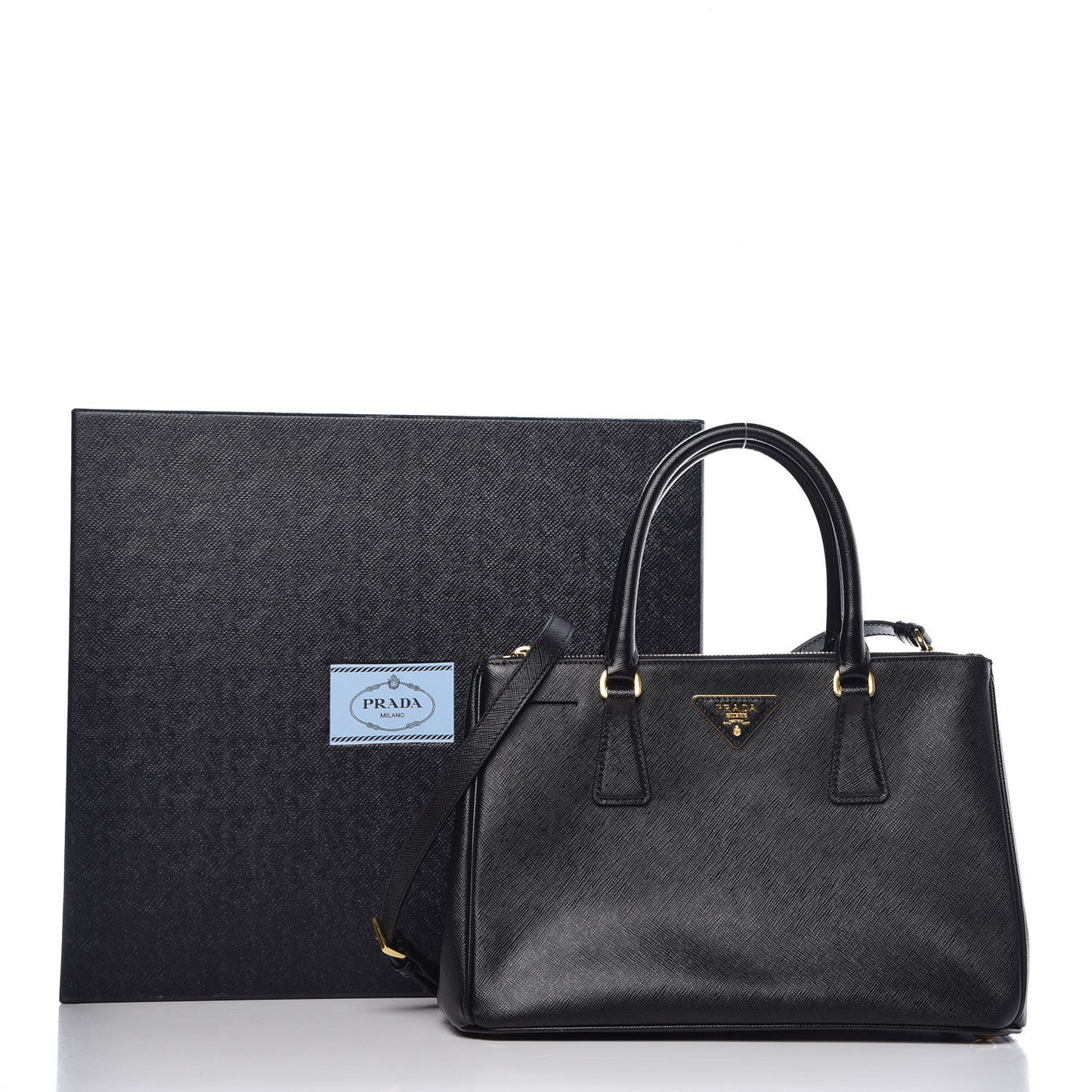 Saffiano Medium Galleria Double Zip Tote Black