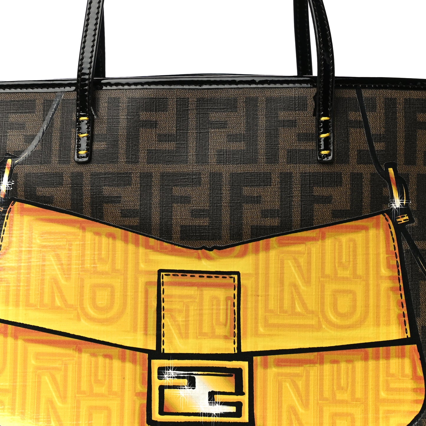 Zucca Spalmati Patent Baguette Print Medium Roll Tote Tobacco Yellow