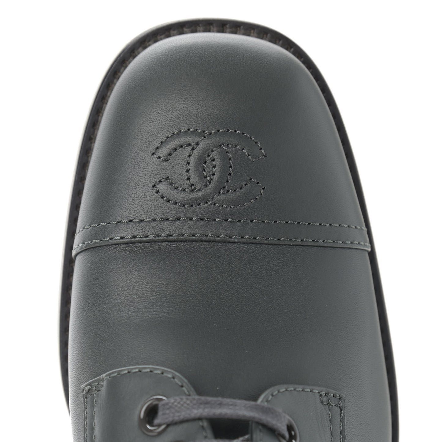 Calfskin Cap Toe CC Lace Up Boots 37.5 Dark Grey