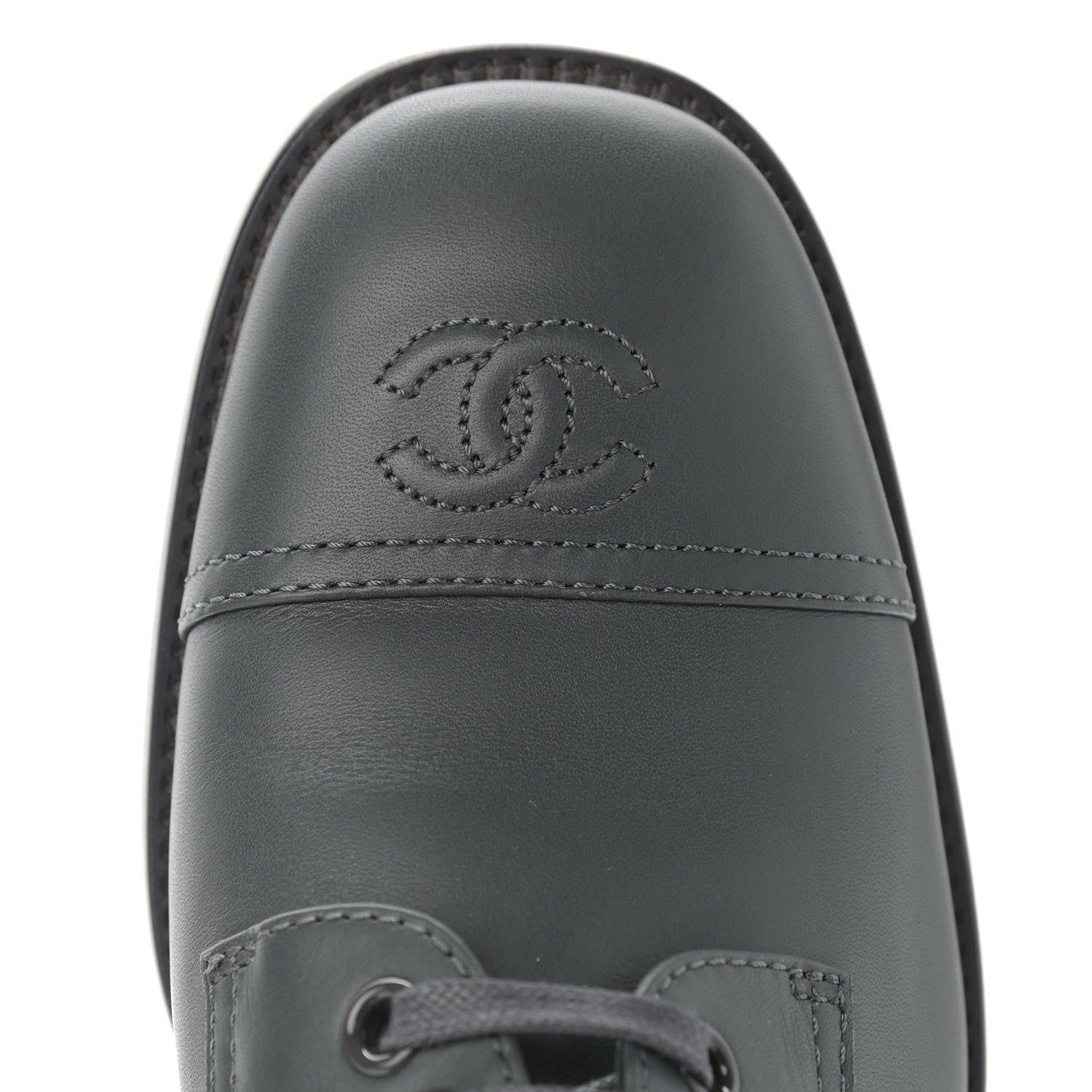 Chanel Calfskin Cap Toe CC Lace Up Boots 37.5 Dark Grey 10 of 13