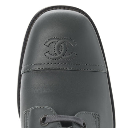 Chanel Calfskin Cap Toe CC Lace Up Boots 37.5 Dark Grey 10 of 13