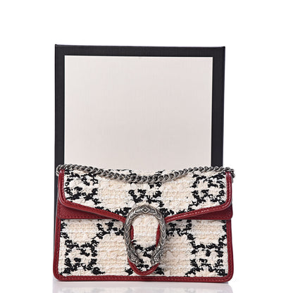 Gucci Tweed GG Monogram Super Mini Dionysus Shoulder Bag White Black Romantic Cherry 10 of 10