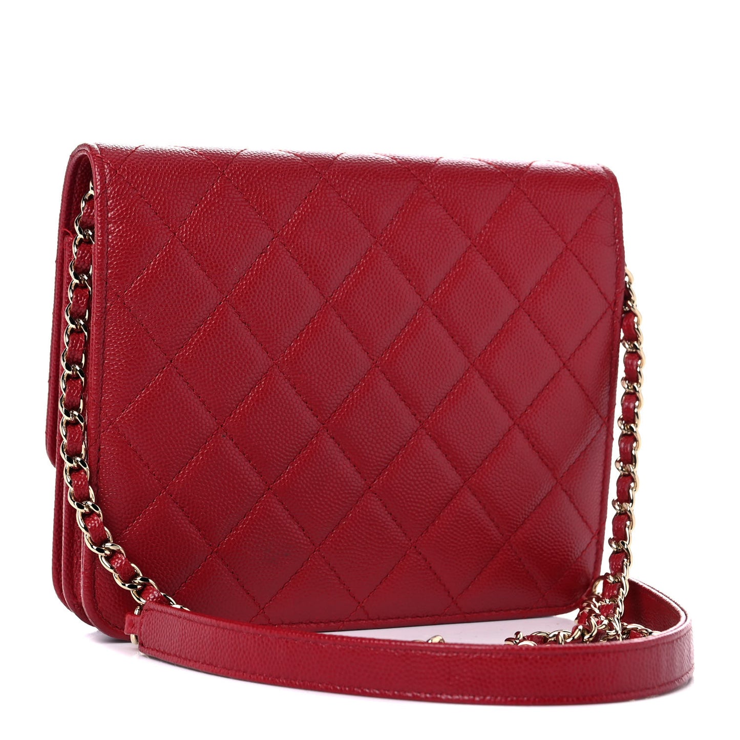 Caviar Quilted Square Wallet On Chain WOC Dark Red