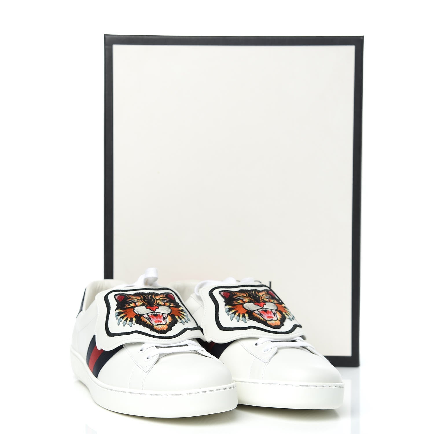 Gucci Calfskin Ayers Web Angry Cat Embroidered Mens Ace Sneakers 11.5 White 9 of 9