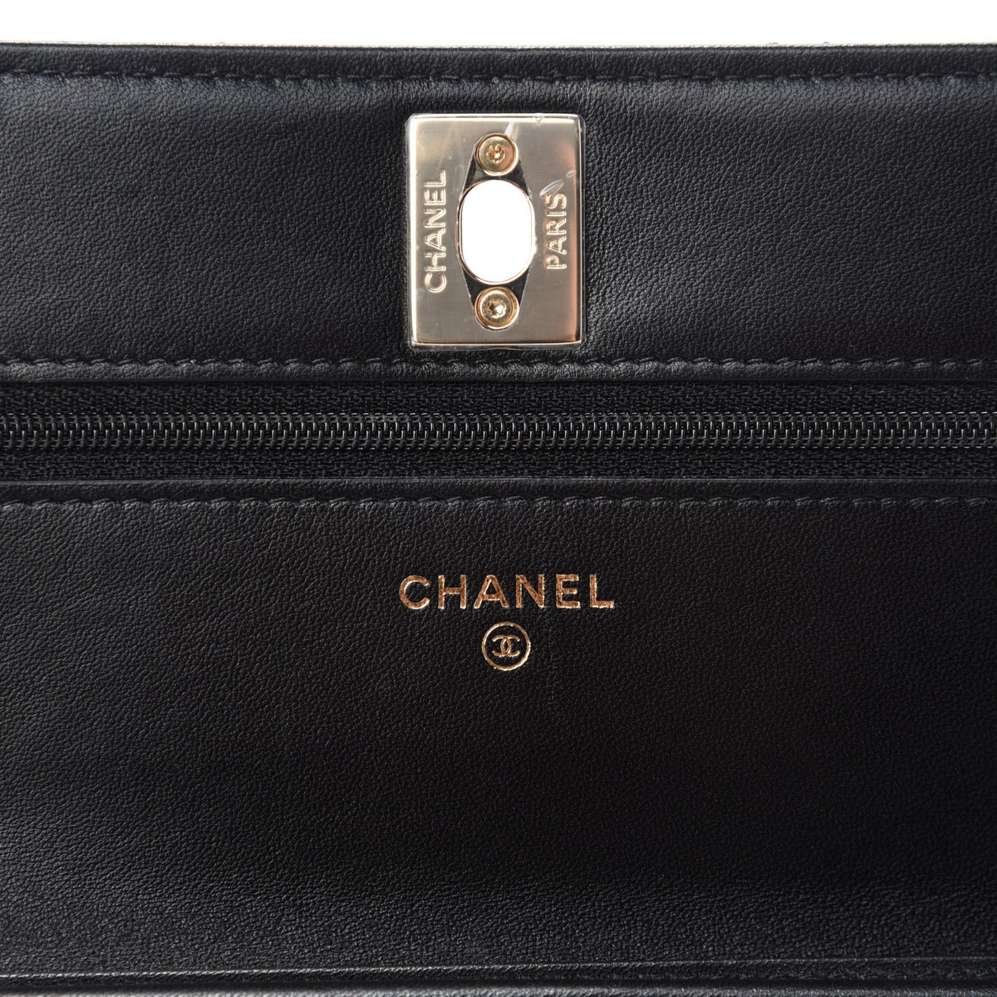 Patent Lambskin Quilted Wallet On Chain WOC Black