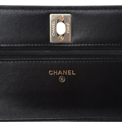 Chanel Patent Lambskin Quilted Wallet On Chain WOC Black 10 of 14