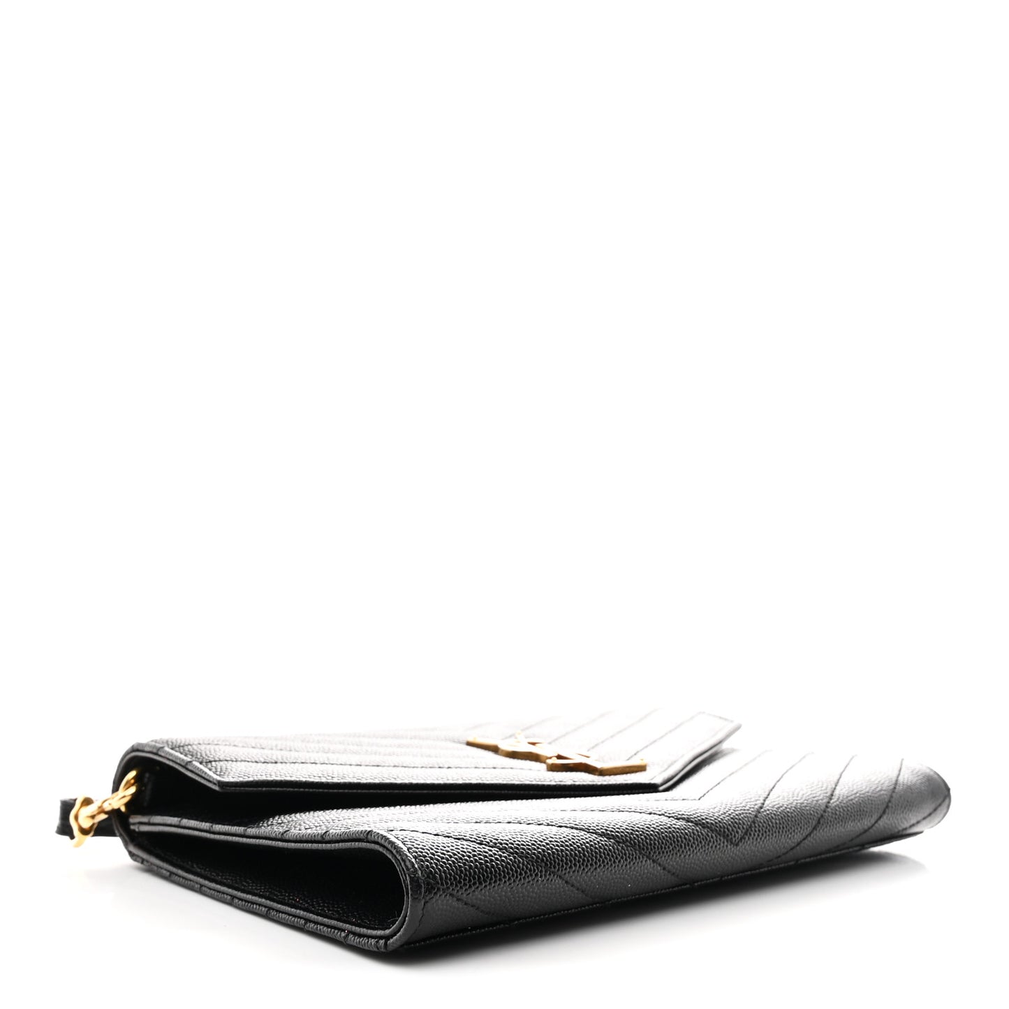 Grain De Poudre Matelasse Chevron Monogram Envelope Clutch Black
