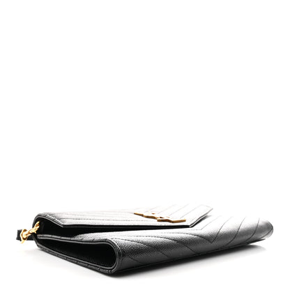 Saint Laurent Grain De Poudre Matelasse Chevron Monogram Envelope Clutch Black 4 of 8