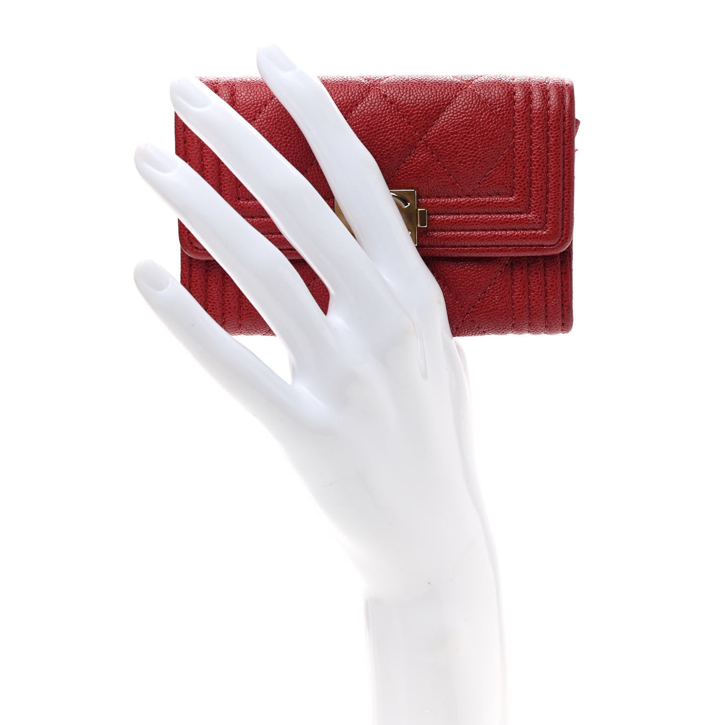 Caviar Quilted Boy Flap Card Holder Wallet Red