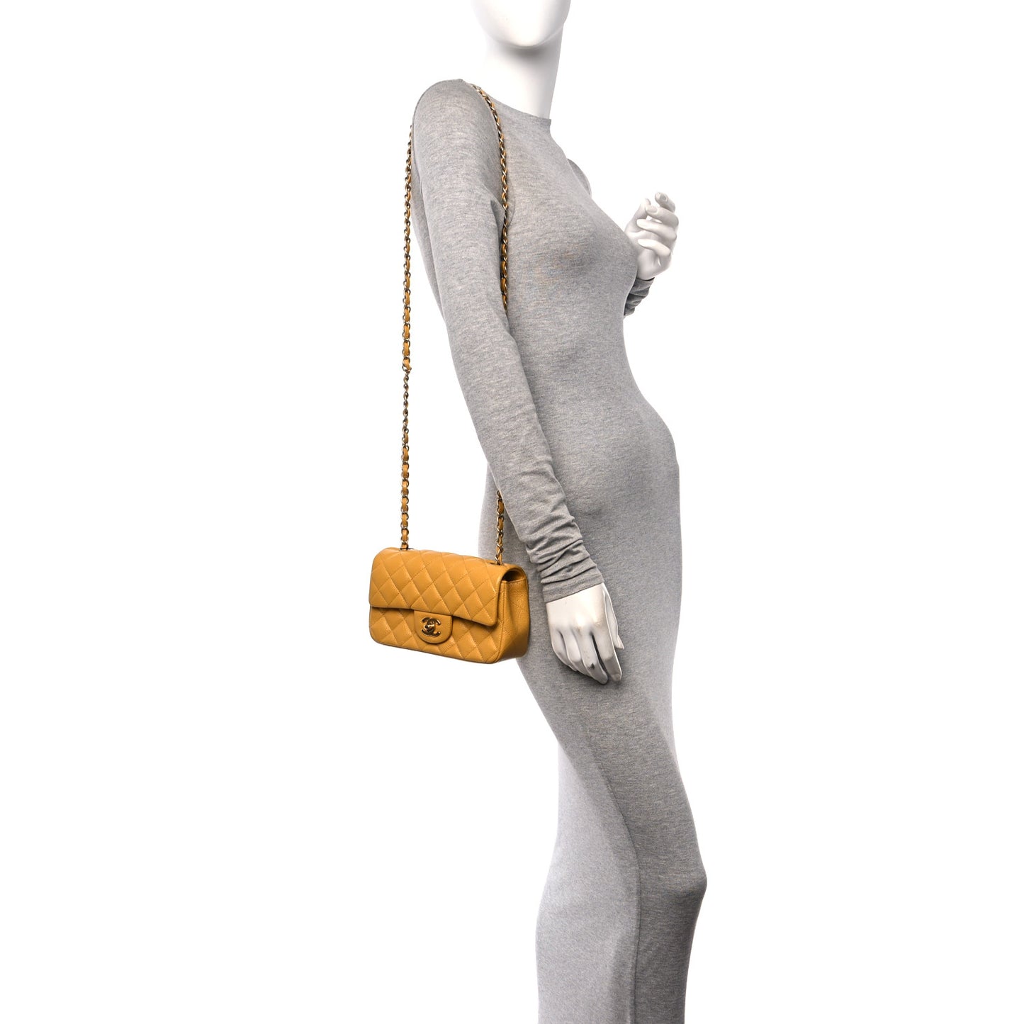 Caviar Quilted Mini Rectangular Flap Yellow