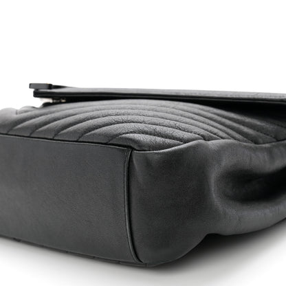 Saint Laurent Sheepskin Matelasse Chevron Monogram Monochrome Large College Satchel Black 10 of 11