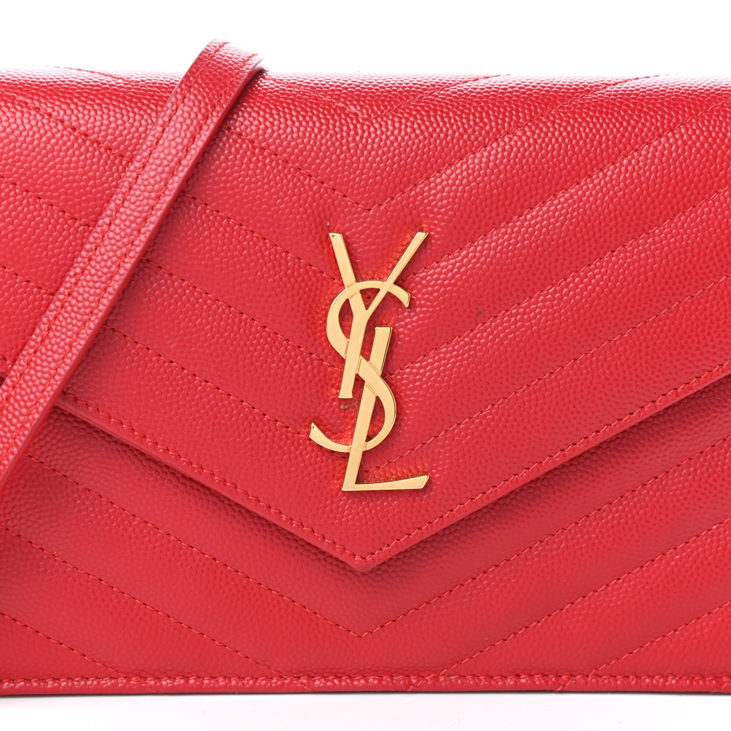 Saint Laurent Grain De Poudre Matelasse Chevron Monogram Envelope Chain Wallet New Red 7 of 9