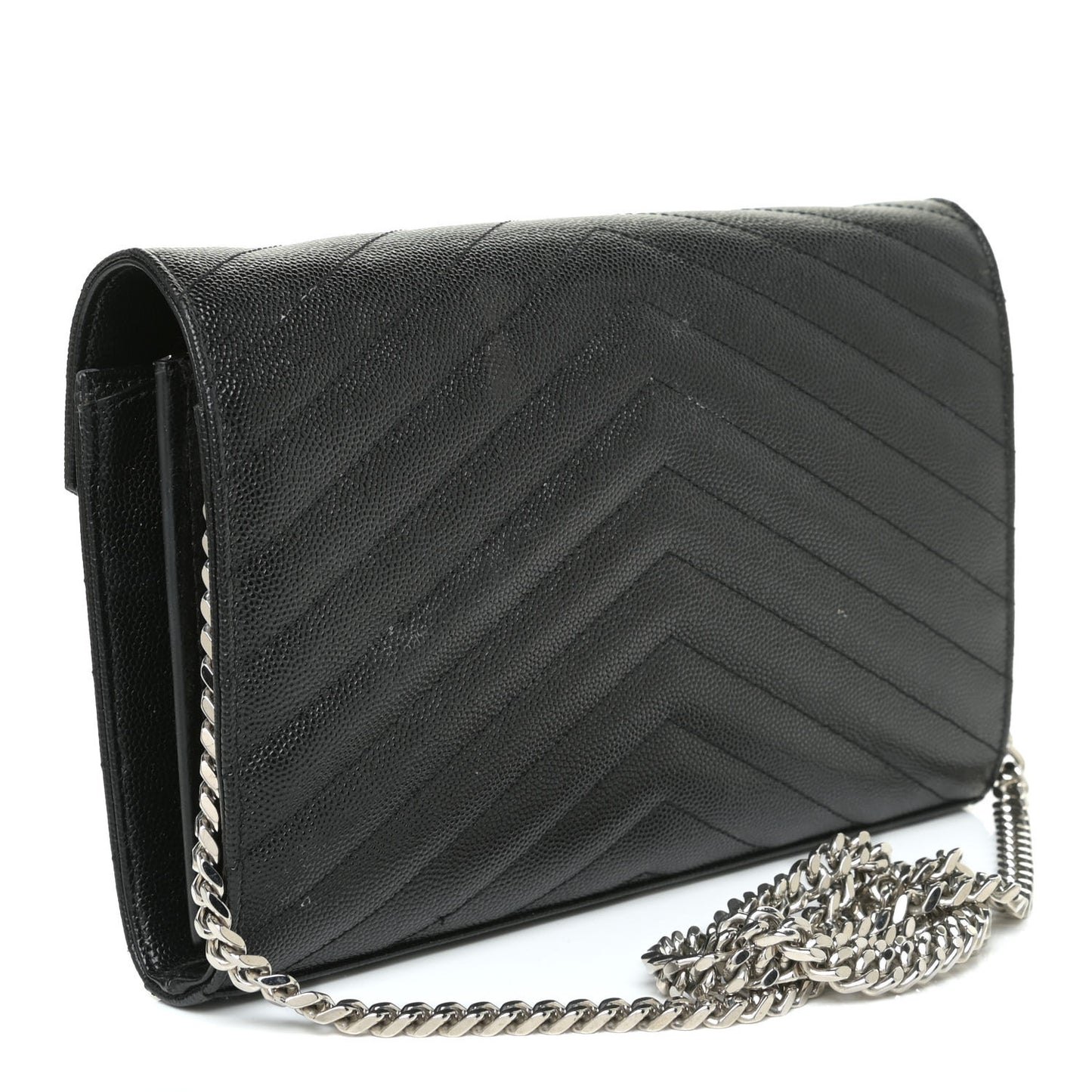 Grain De Poudre Matelasse Chevron Monogram Chain Wallet Black