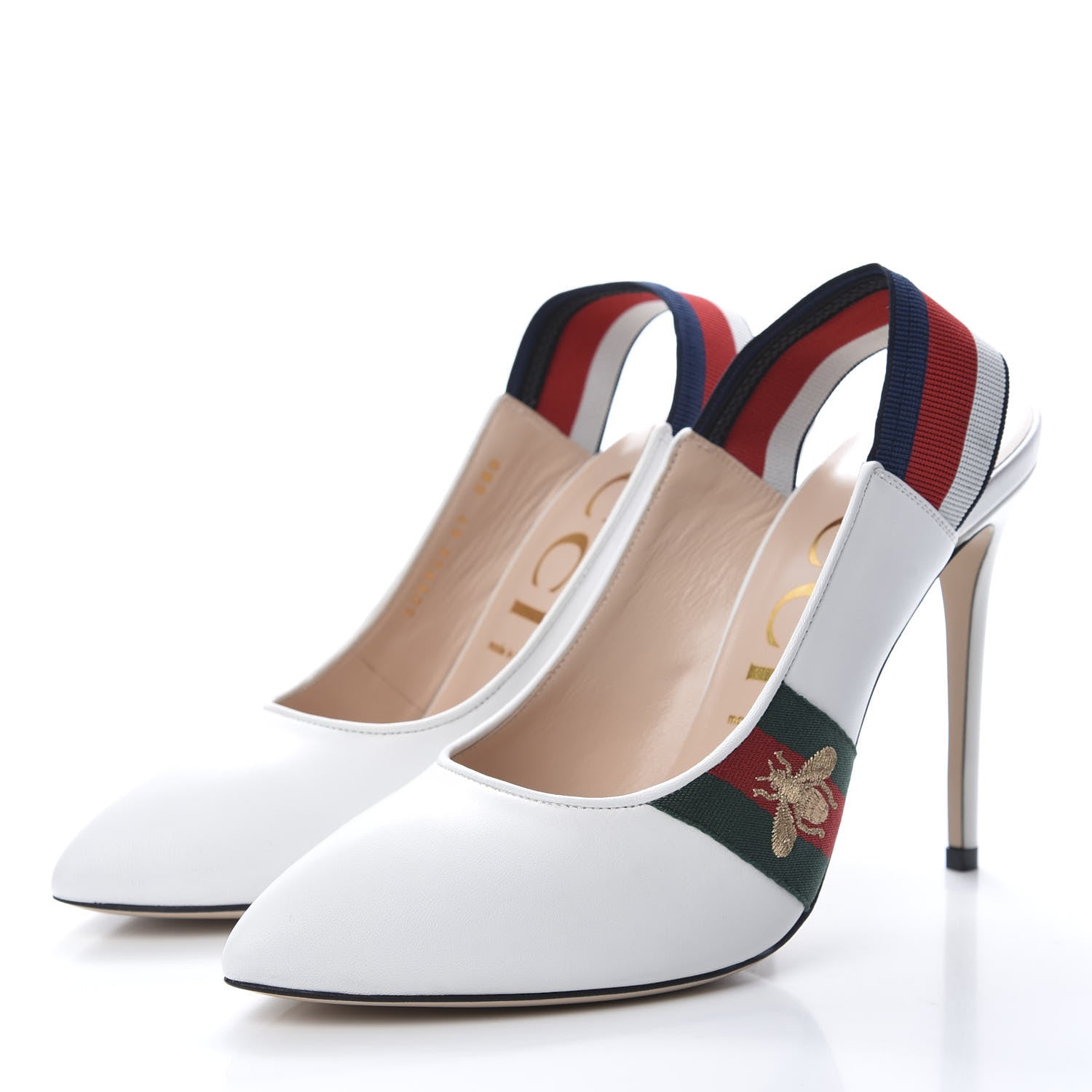Gucci Malaga Kid Web Sylvie High Heel Slingback Pumps 41 White 3 of 8