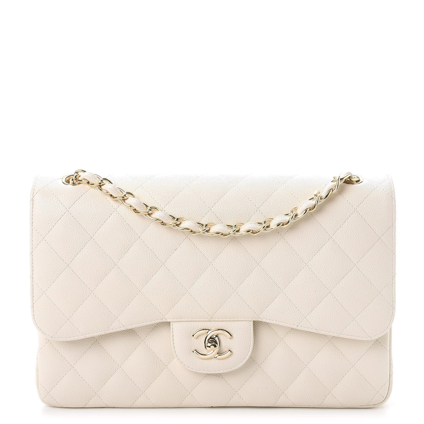 Caviar Quilted Jumbo Double Flap White