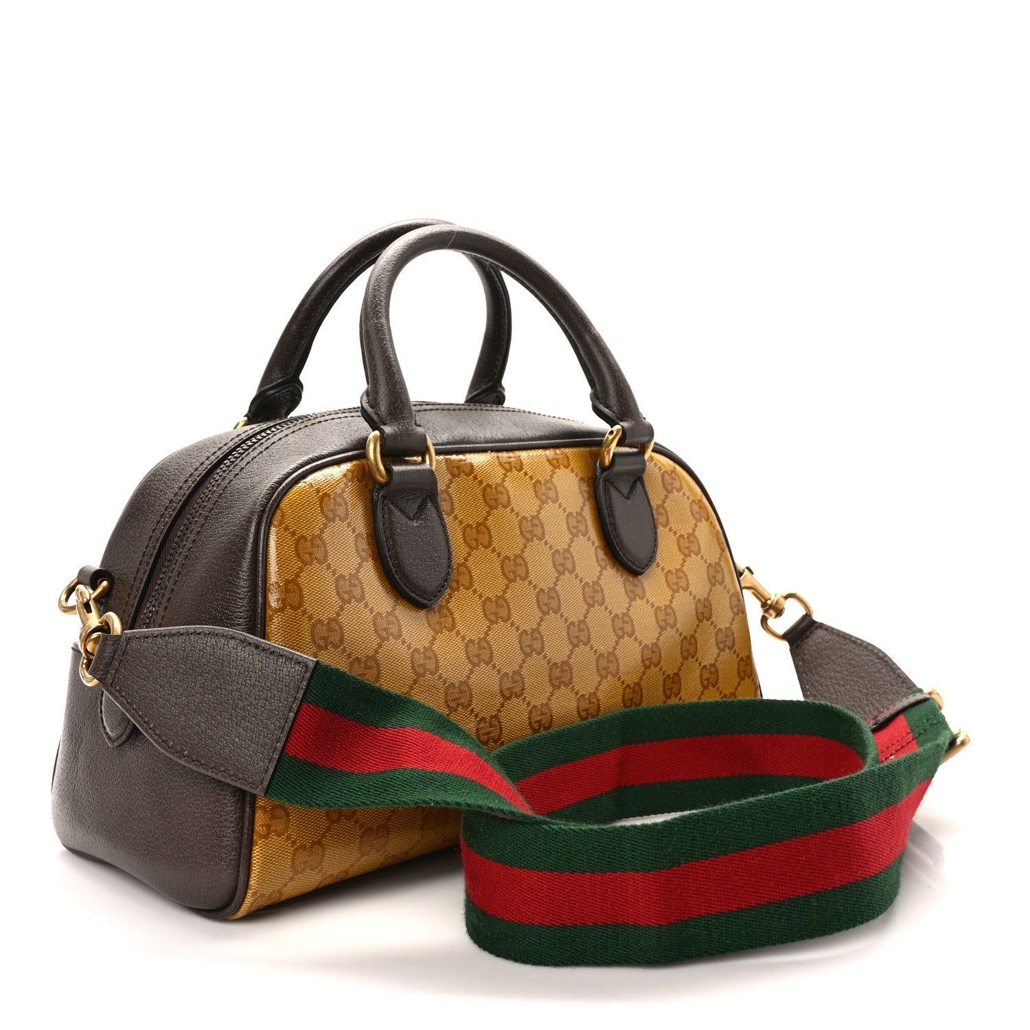 Gucci X ADIDAS Crystal Vintage Monogram Textured Dollar Calfskin Web Trefoil Logo Mini Bowling Bag Mid Natural Nut Off White New Acero 3 of 12