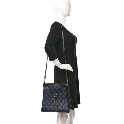 Chanel Caviar Quilted Medium CC Bucket Bag Dark Blue 2 of 11